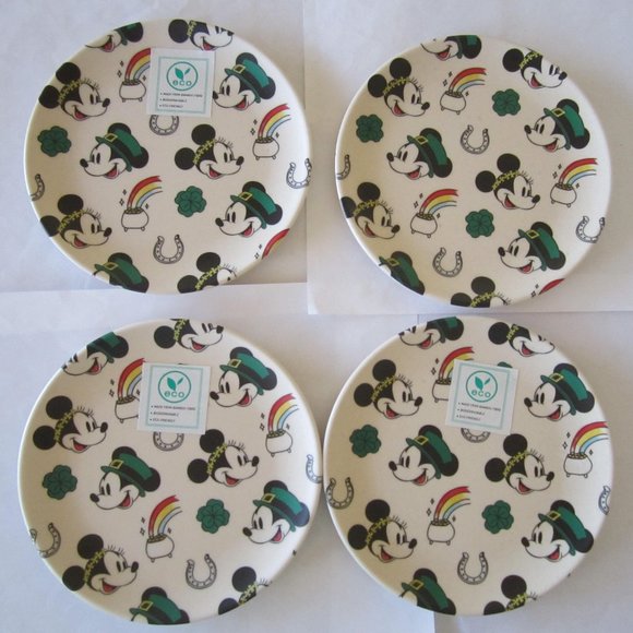 Disney Mickey Minnie Shamrock St. Patrick's Day 4 Bamboo Plates - Picture 1 of 5